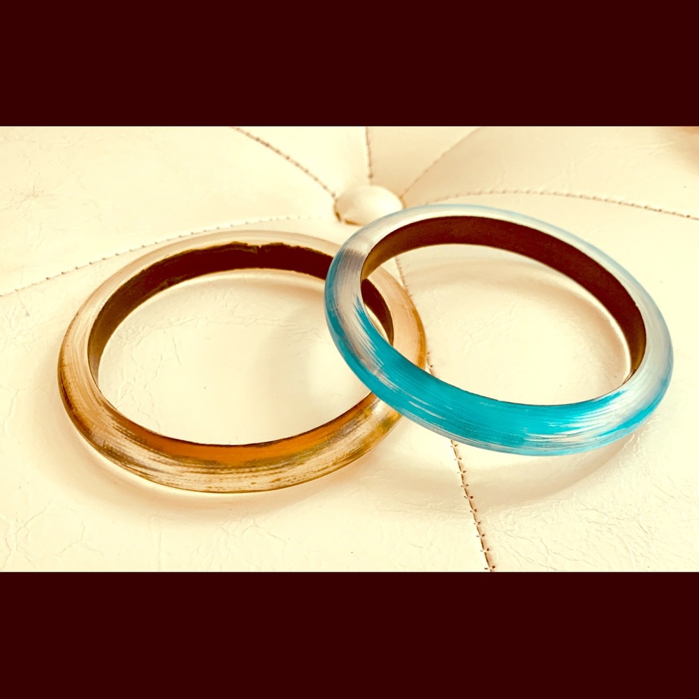 Alexis Bitter lucite bangles, turquoise and gold.